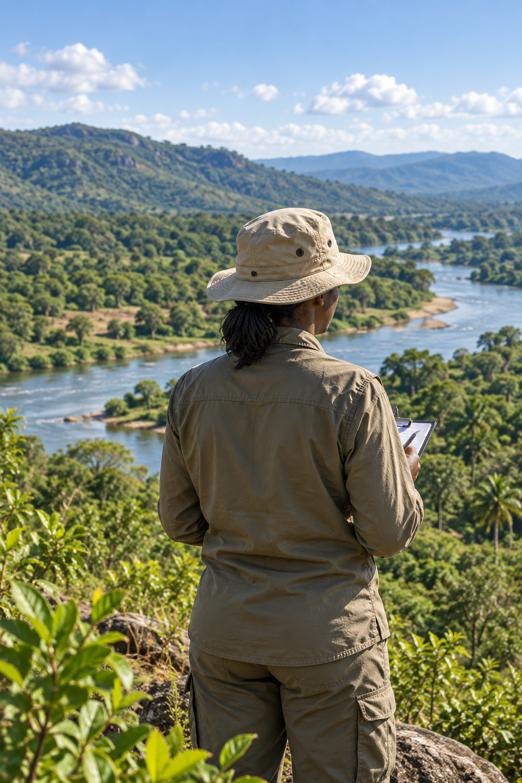Profissional ambiental a observar uma paisagem natural