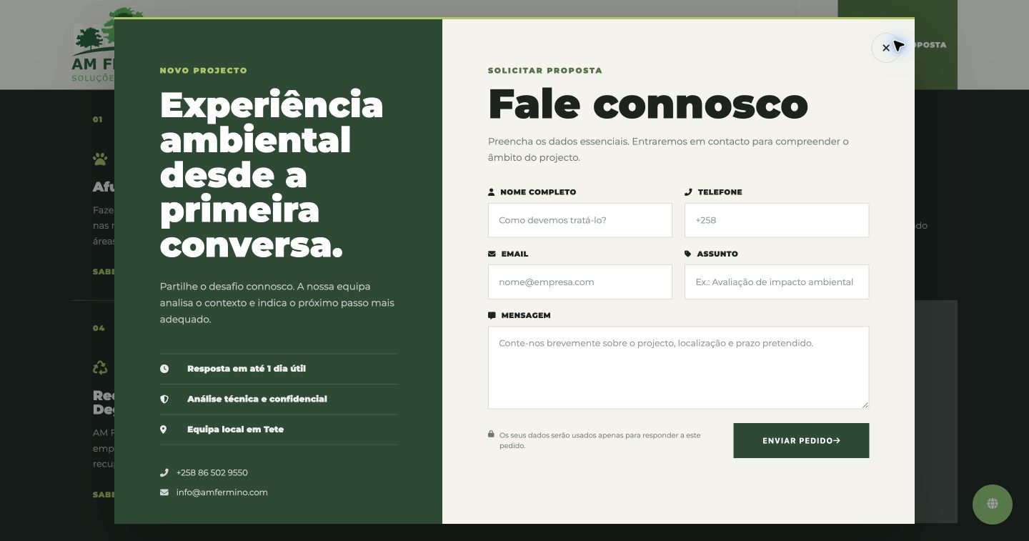 Modal de contacto redesenhado